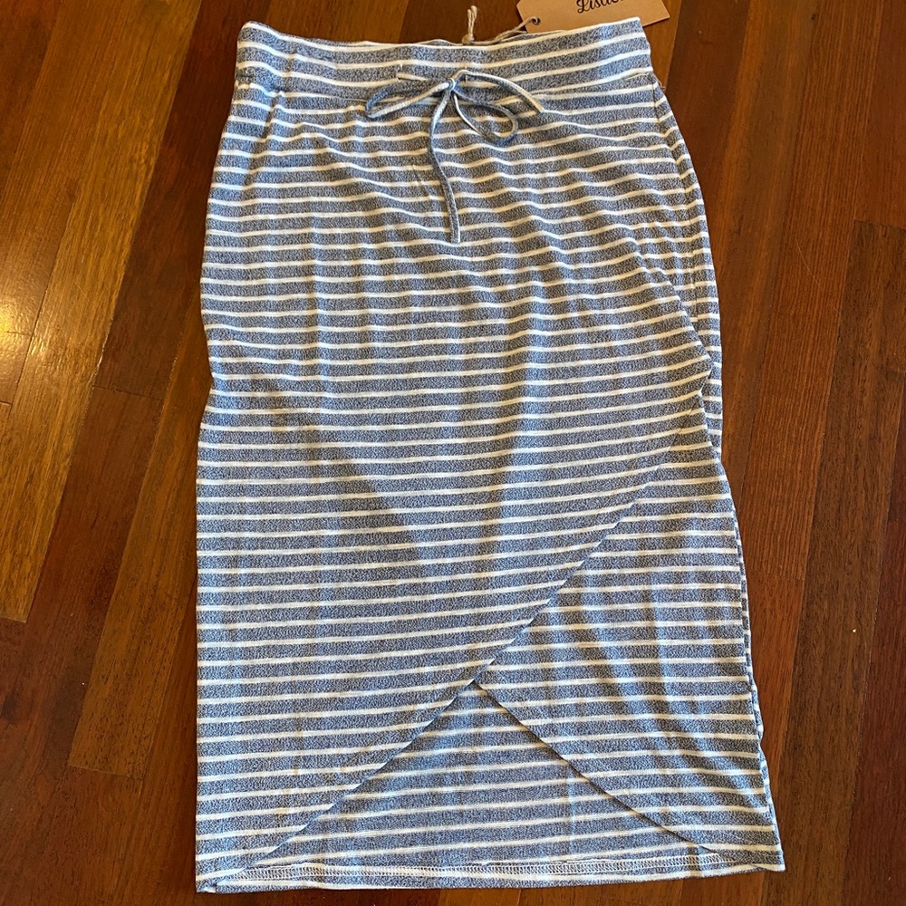 Listicle Blue Striped Envelope Wrap Midi Skirt